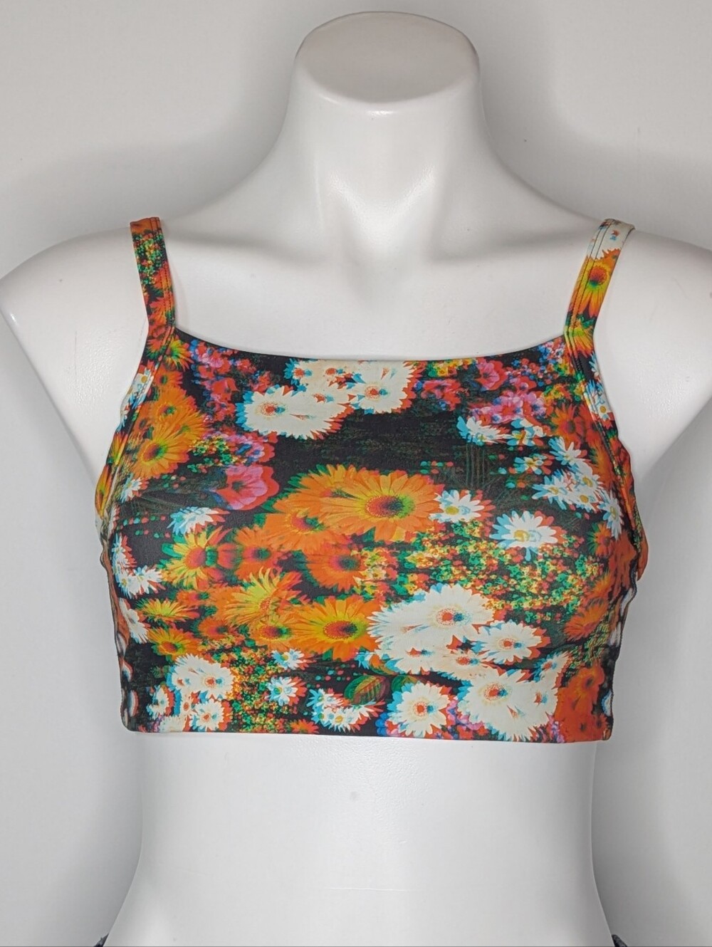 Aerie Offline Orange 3D Effect Floral Sports Bra S